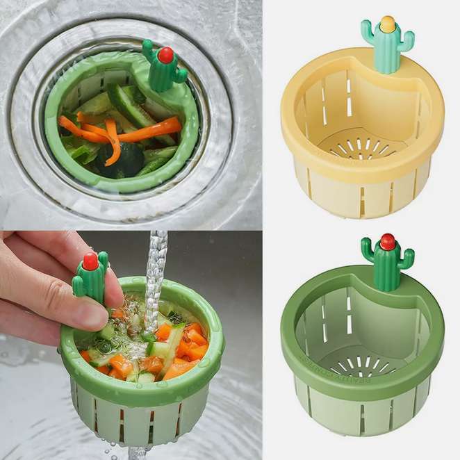 Cactus Kitchen Sink Drain Strainer Press Automatic Dumping Basket Slag W/ Handle