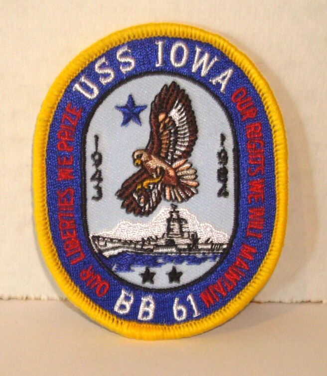 USS IOWA BB61 NAVY IRON ON PATCH 3 & 1/2 inch