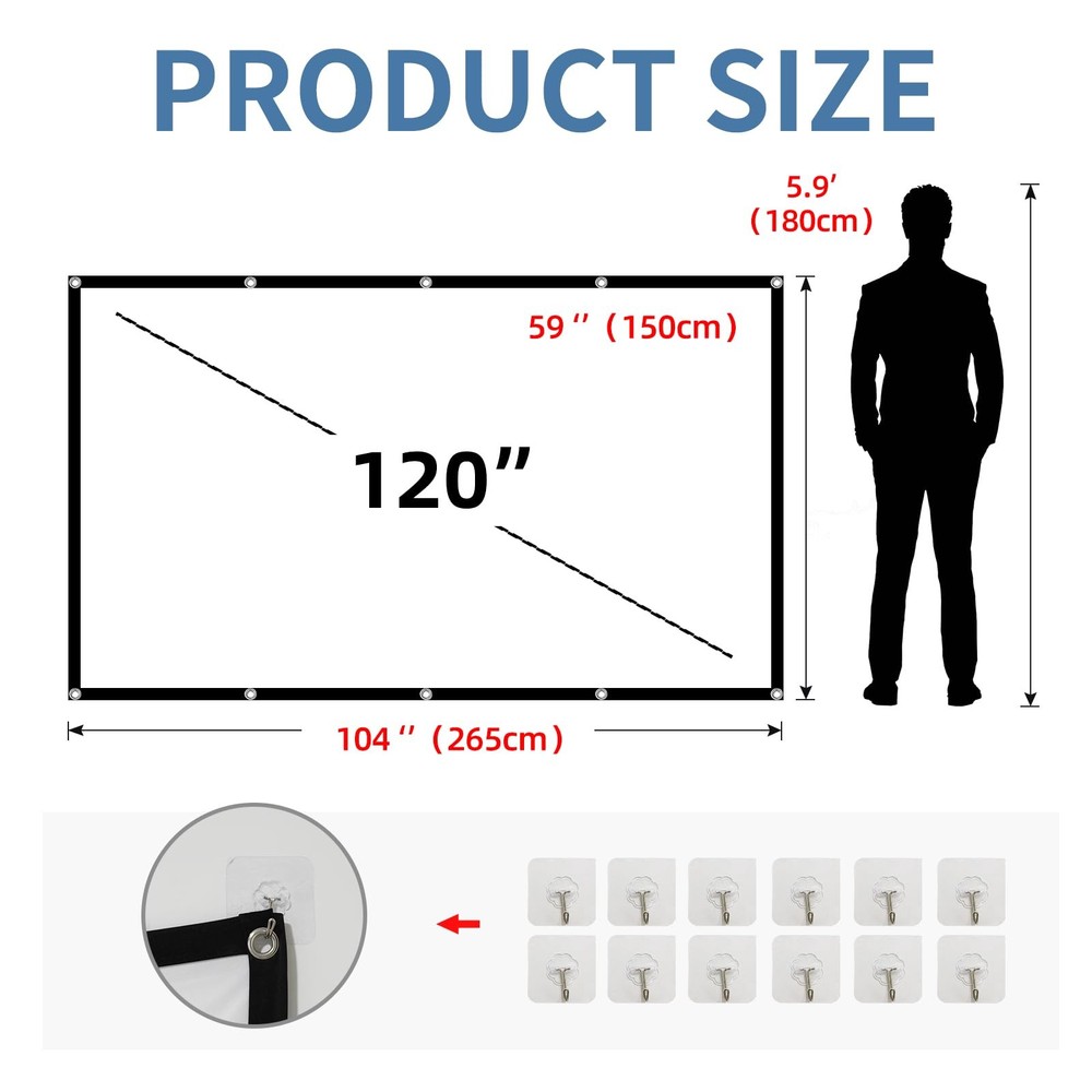 Projector Screen,4K 16:9 HD Rear Front Projector Screen Foldable Projection S...