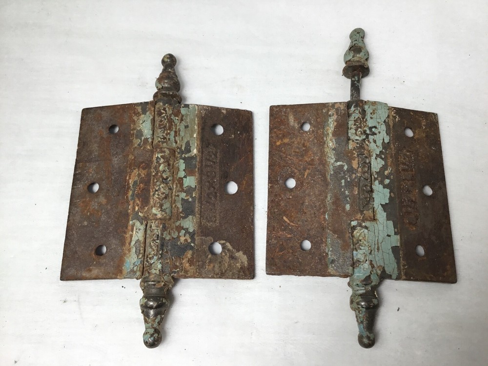 Vintage Ornate Chipppy and Rusty Cast Iron Hinges