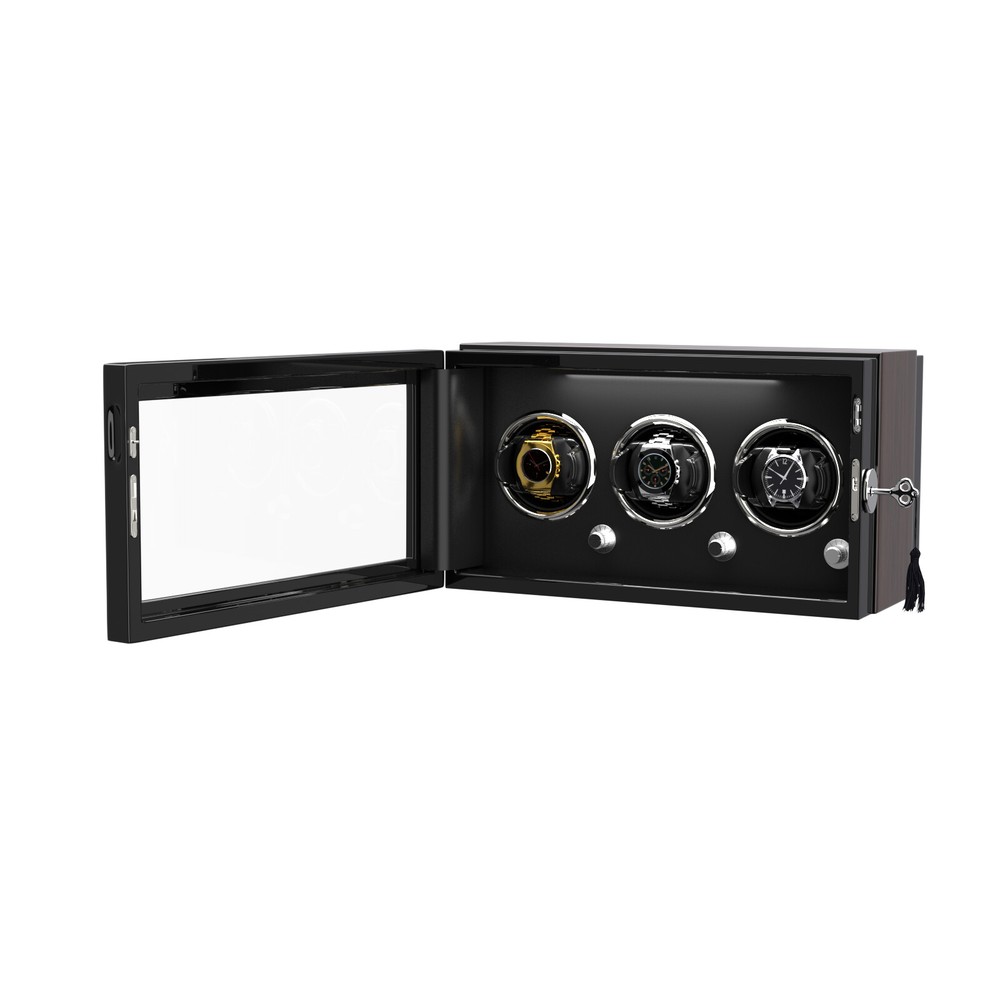 Automatic Rotation 3 Watch Winder Box LED Display Case Box with Lock 4 Modes New