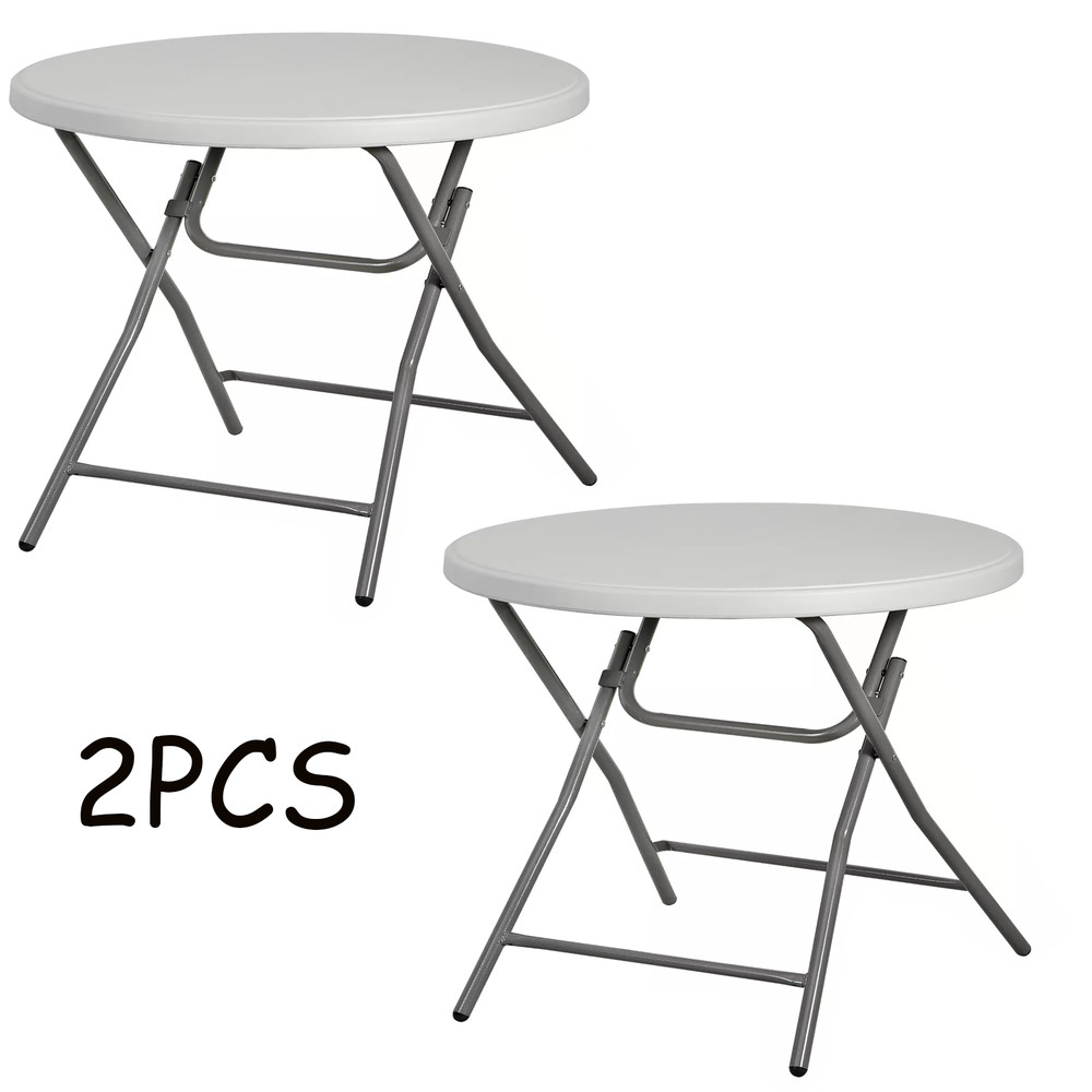 2PCS 32" Round High Top Folding Table Indoor Outdoor Plastic Bar Height Table
