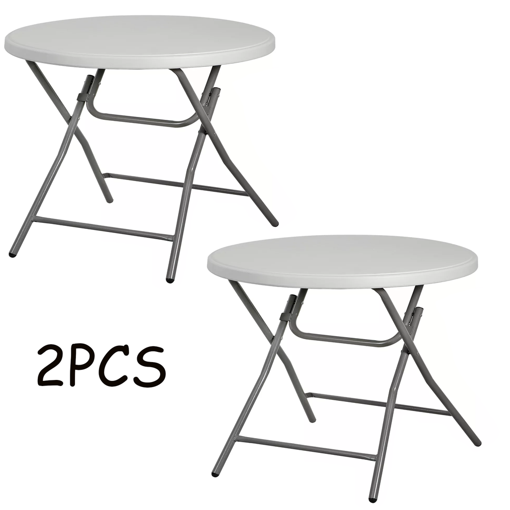 2PCS 32" Round High Top Folding Table Indoor Outdoor Plastic Bar Height Table