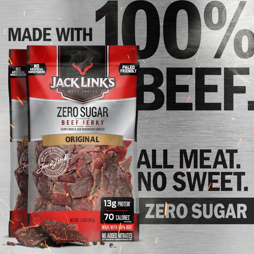 Original Zero Sugar Beef Jerky - (2 Pack) 7.3 oz Bag - Ready to Eat Protein S...