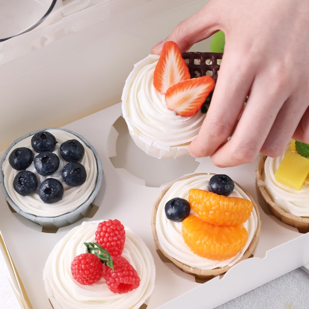 6pcs White Cupcake Containers 6 Count With Window Boxes Holding 36 Pastry Box Fo