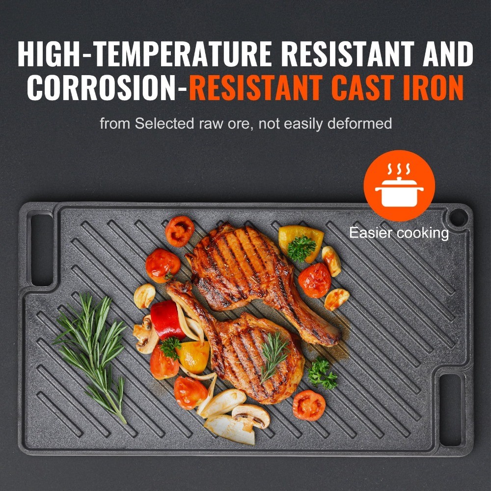 9.7"x16.7" Pre-Seasoned Rectangular Pan, Double Burner Non-Stick Cookware