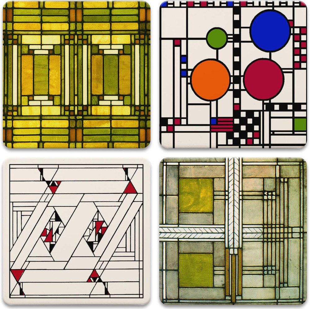 AS305 Absorbent Stone Coasters, Frank Lloyd Wright, "Art Glass Designs", Multi-C