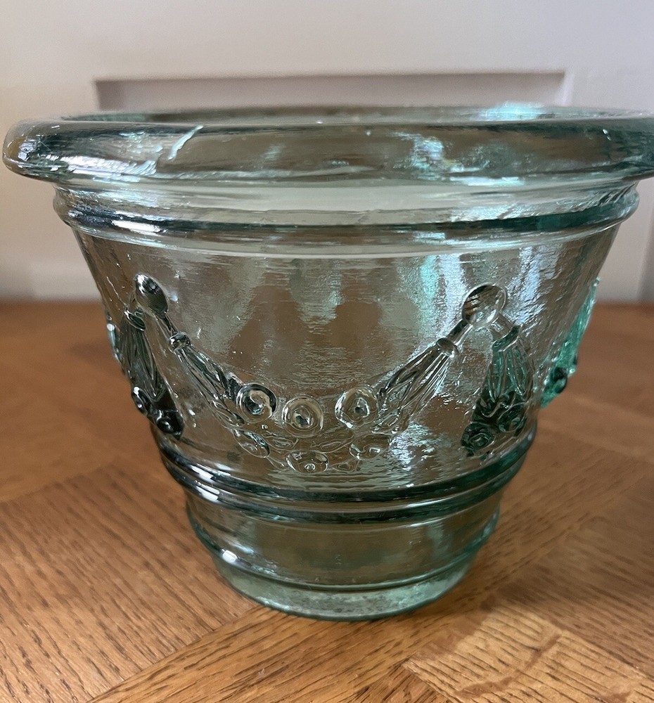 Vintage Depression Glass Planter Pot Embossed Floral Pattern