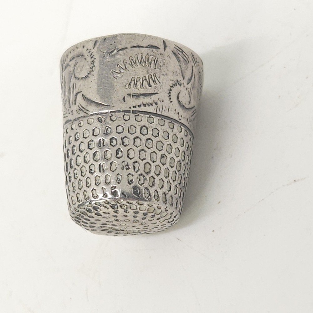 Vintage Sewing Thimble Sterling Silver With Ornate Engravings