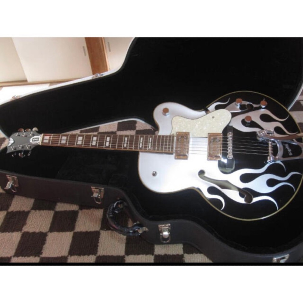 SPARROW GUITARS Full Aco Fire Pattern Bigsby Silver