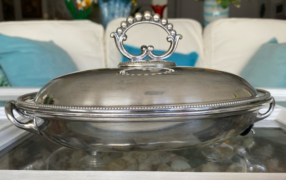 Antique William Hutton & Sons SILVER Plate Water Bath SERVING DISH c1900