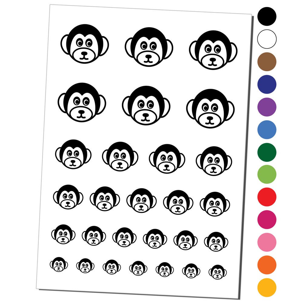 Cute Monkey Face Temporary Tattoo Water Resistant Set