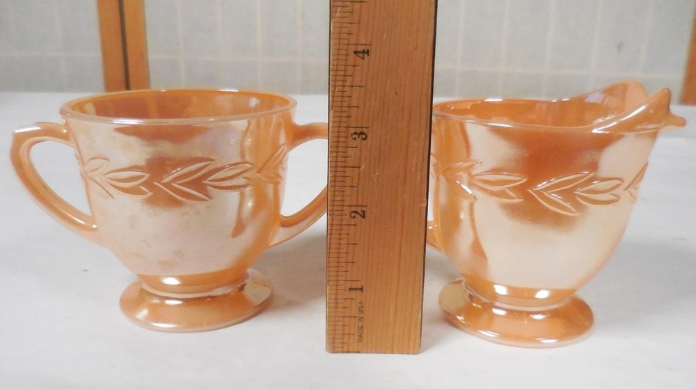 Fire King Peach Luster Laurel Leaf Creamer & Sugar Bowl