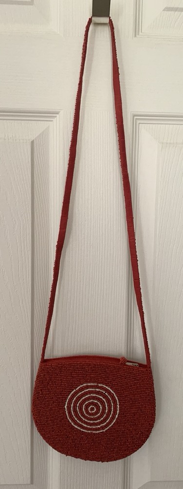 Vintage Red Beaded Purse With Target Pattern