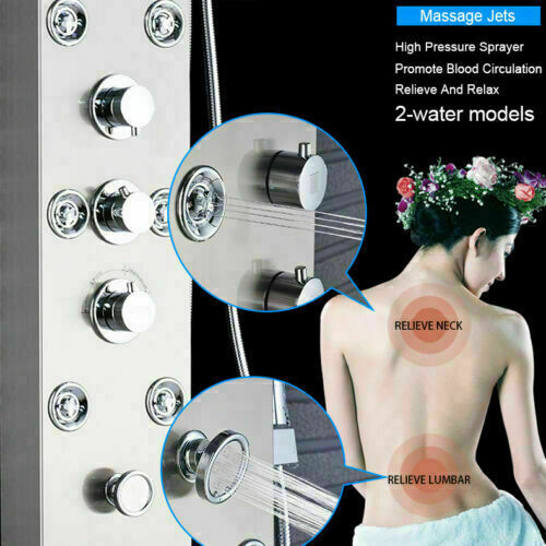Shower Panel Tower System Stainless Steel 6-Function Faucet LED Rain&Waterfall