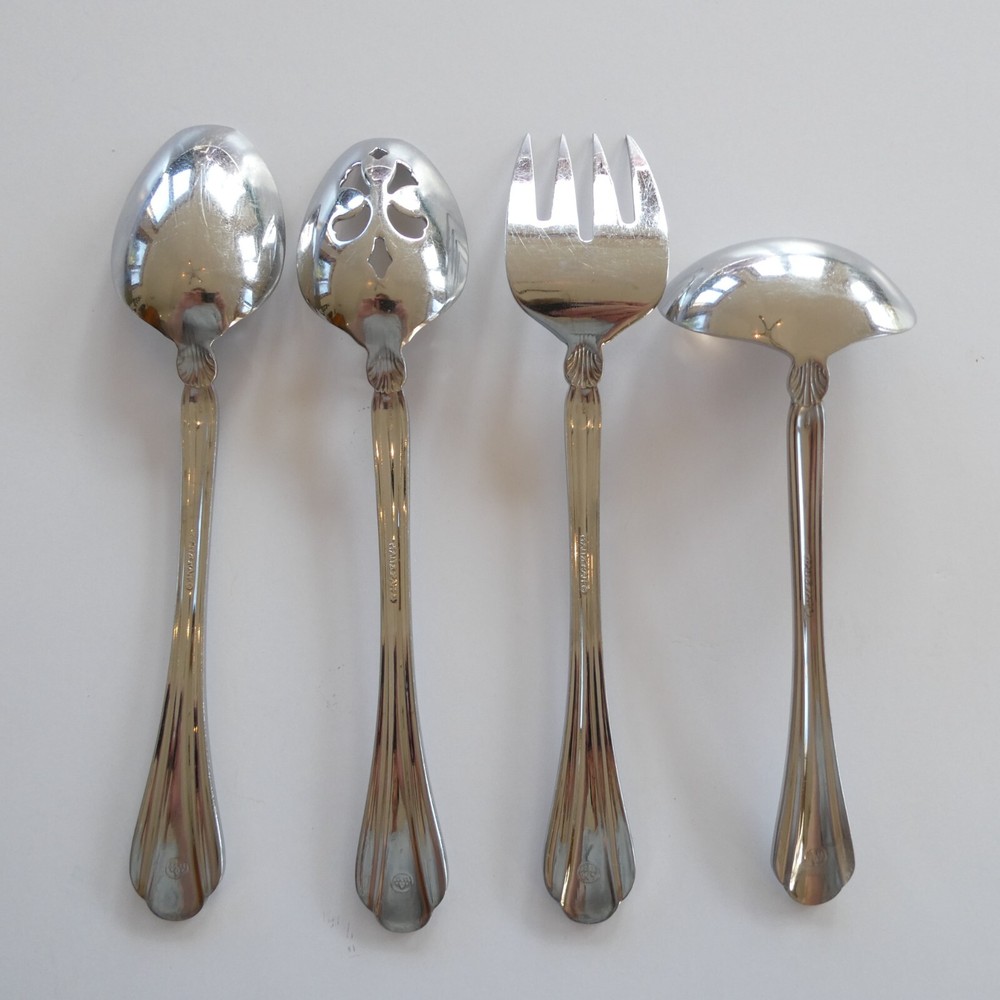 Pfaltzgraff Artesia Stainless Serving Set 4 Pieces Spoons Fork Ladle Flatware