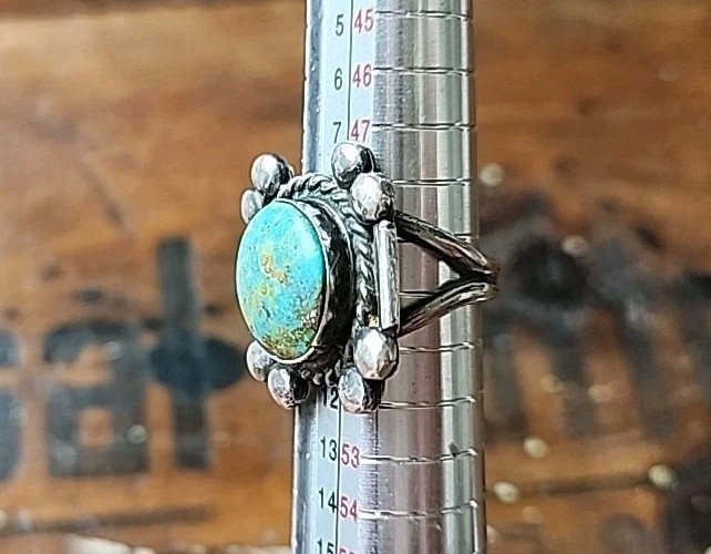 Artist Made Turquoise Square Silver Ring: DP