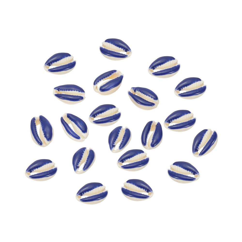 20 Pcs Blue, White Oval Seashells Beads Natural Cowrie Beach Shells