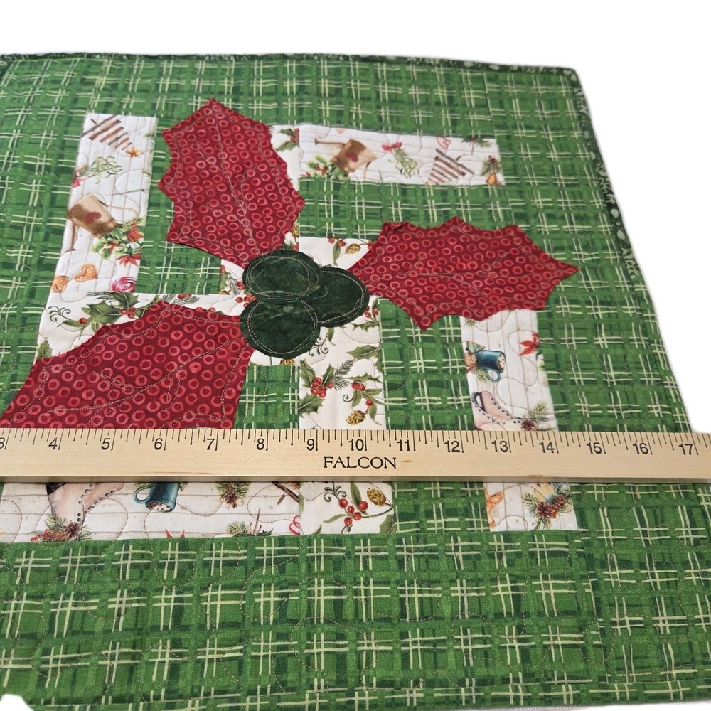 Handmade Quilted Christmas Table Topper Set w/ Runner Holly Patchwork Holiday