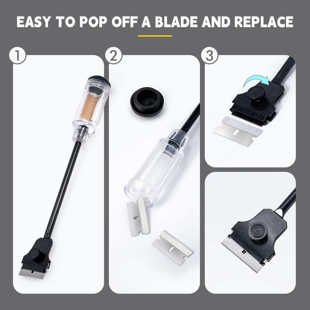 Multipurpose Window Tint Removal Tool Set With Long Handle Razor Blade Scraper R