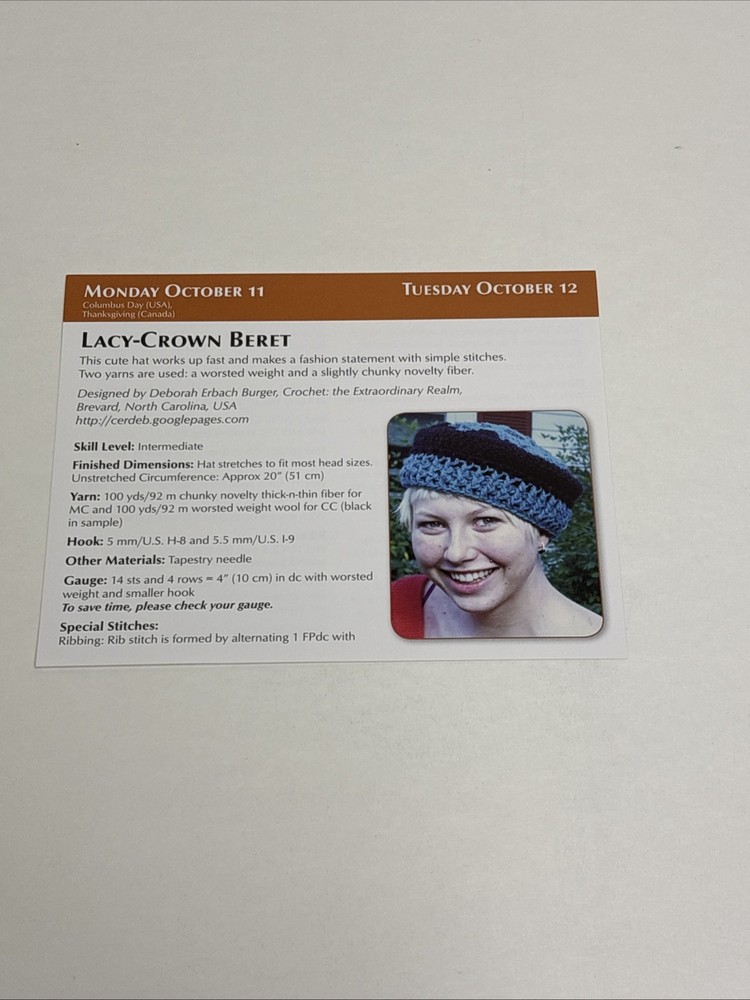 Lacy Crown Beret Crochet Pattern Card Page