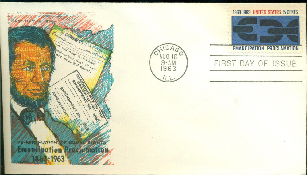 1963 FDC - Scott# 1233 - Emancipation - Glory Cachet  UA