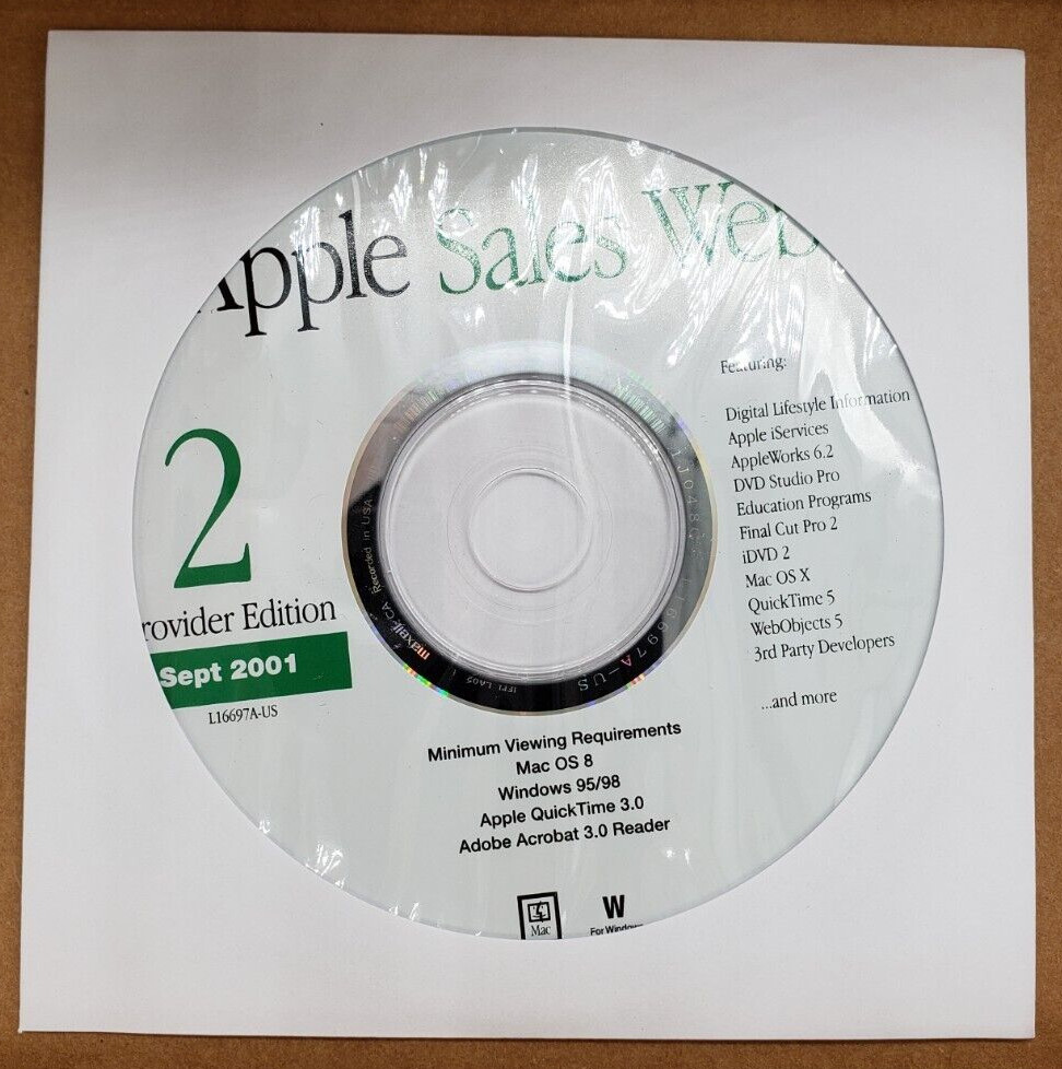 Apple Computer 2 DVD Set Sept 2001 Apple Sales Web Provider Edition Training