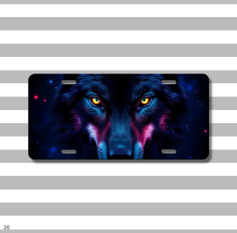 Intense Wolf License Plate Optional Text Auto Tag Anniversary Gift
