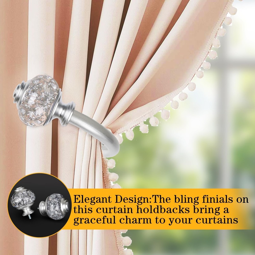 2 Pack Curtain Holdbacks, USFOOK Silver Decorative Window Drapery Tiebacks (2...