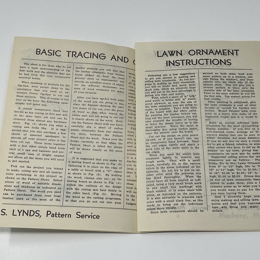 1950's S Lynds Pattern Service Plan Woodworking Catalog