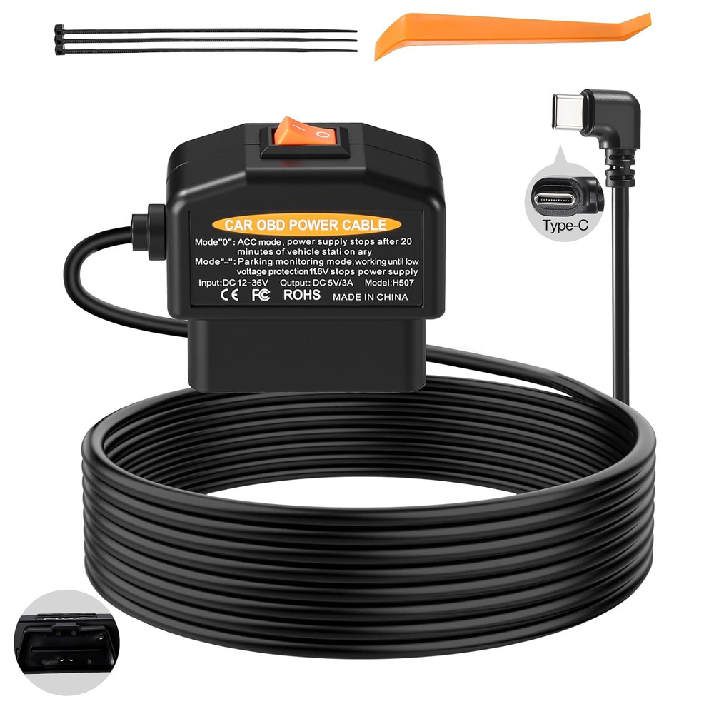 OBD Power Cable for Dash Camera Obd2 to USB C Adapter Hardwire Kit Low Voltage..