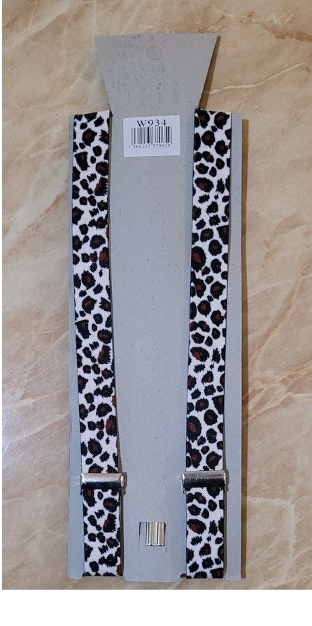 SNOW LEOPARD PATTERN DESIGN ADJUSTABLE BRACES MENS UNISEX TROUSER ELASTIC Y-BACK