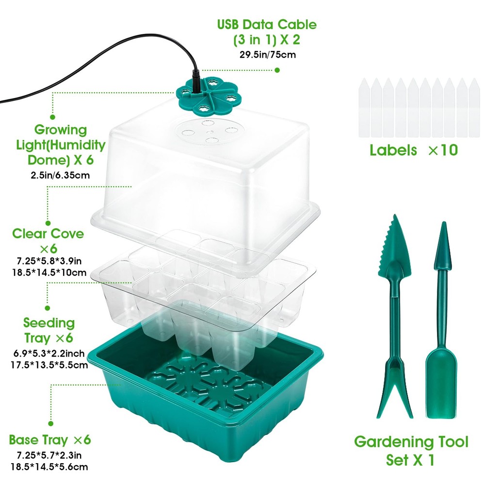Starter Tray with Grow Light, 6pcs Starter Kits with Light and Adjustable Hum...