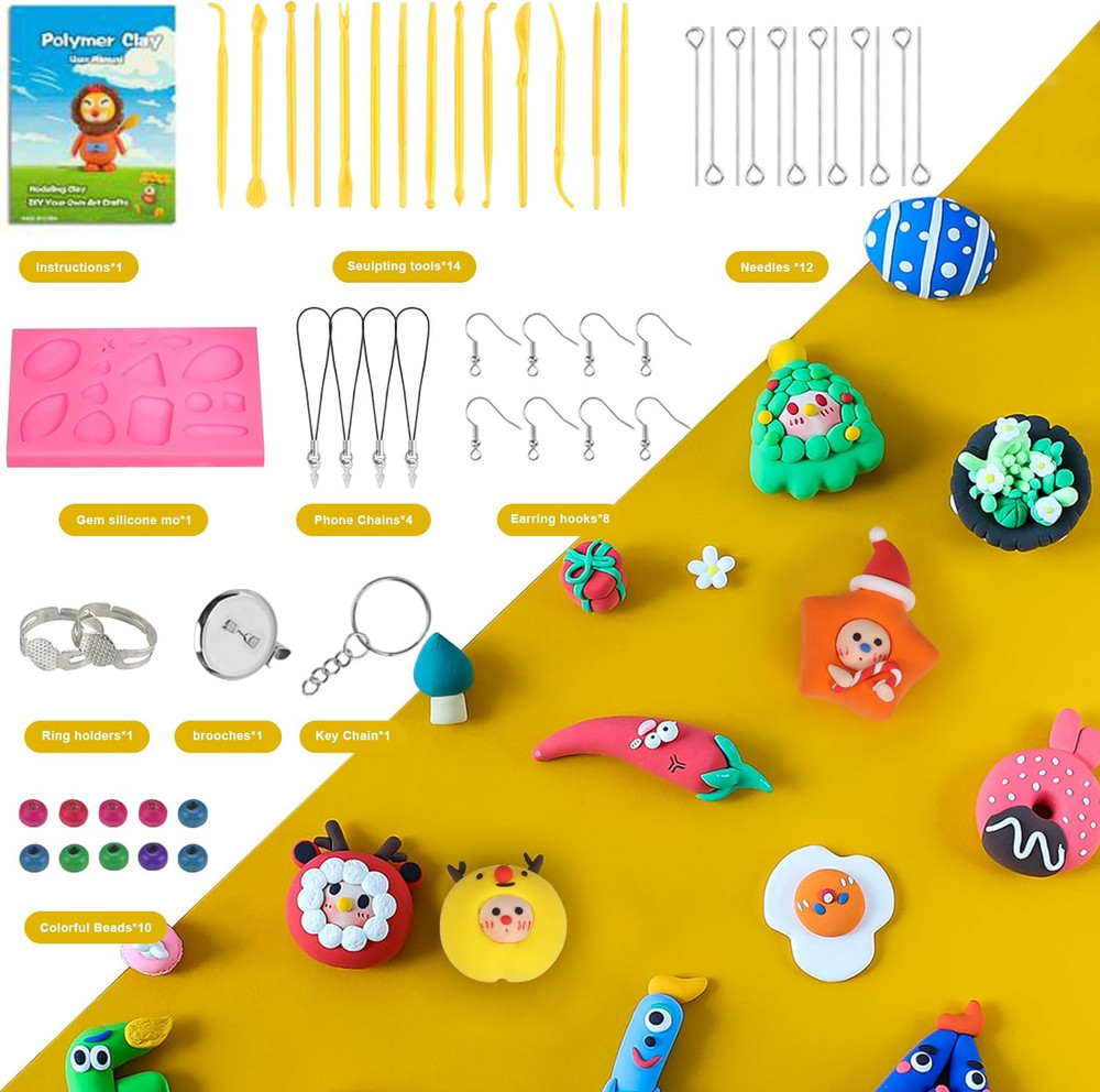 Polymer Clay Starter kit, Oven Bake Modeling Clay with Sculpting Tools