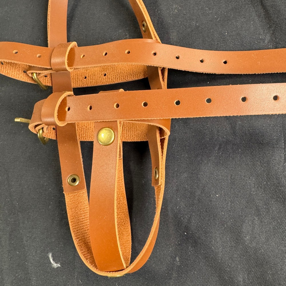 Leather Basket Dog Muzzle Adjustable Brown Brass Hardware Medium-Large Size