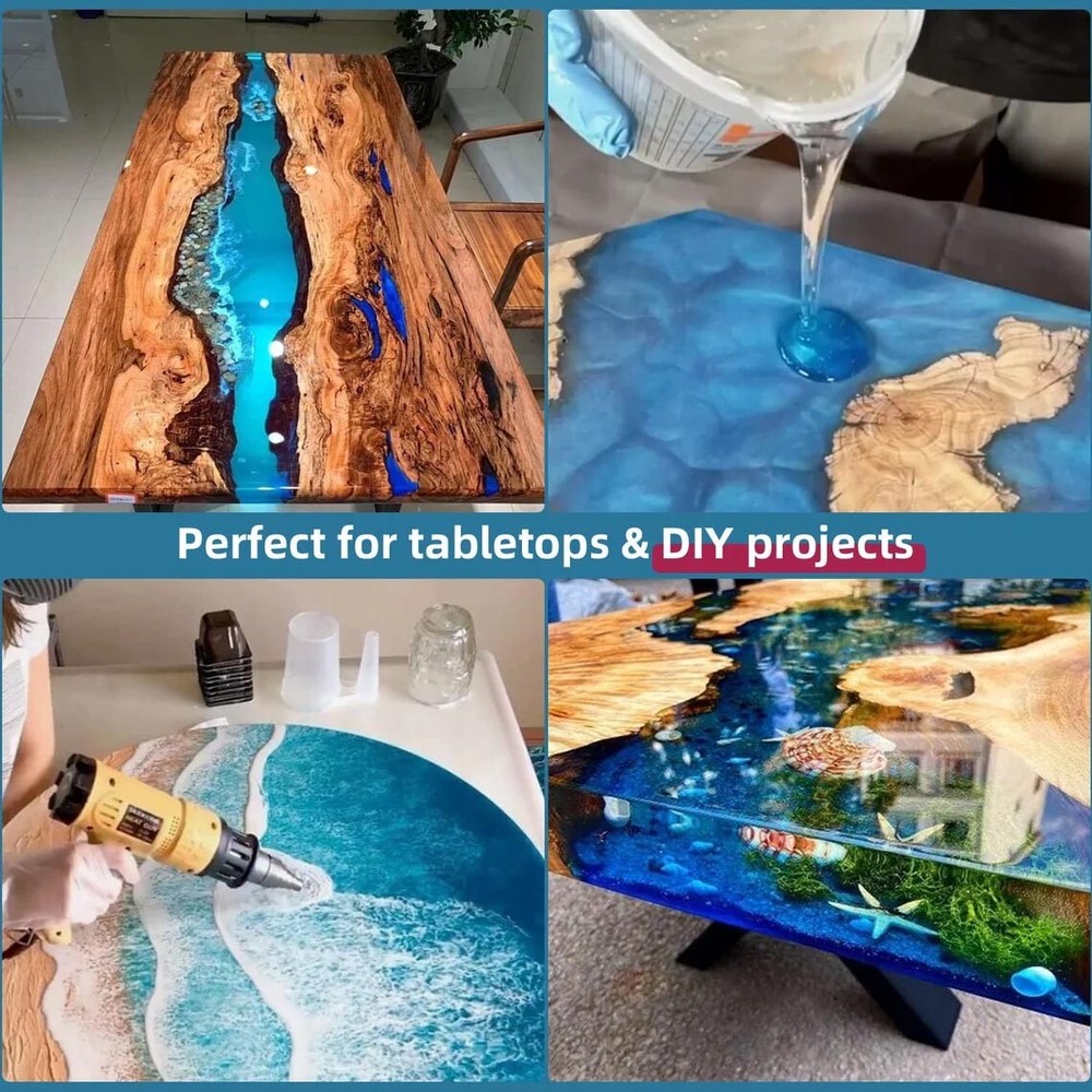 Ocean Epoxy Table Top ,Wood Dining Table, Custom Blue Epoxy Dining Table Decor