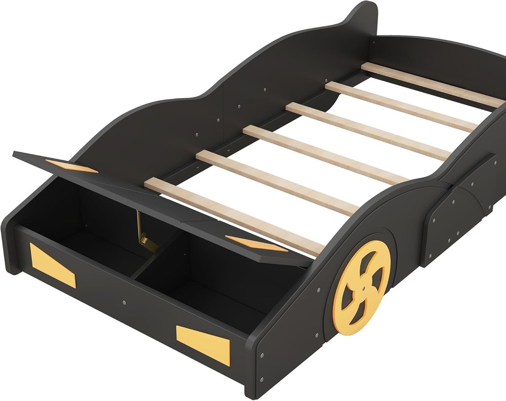 Twin Size Race Car Platform Bed with Storage Black