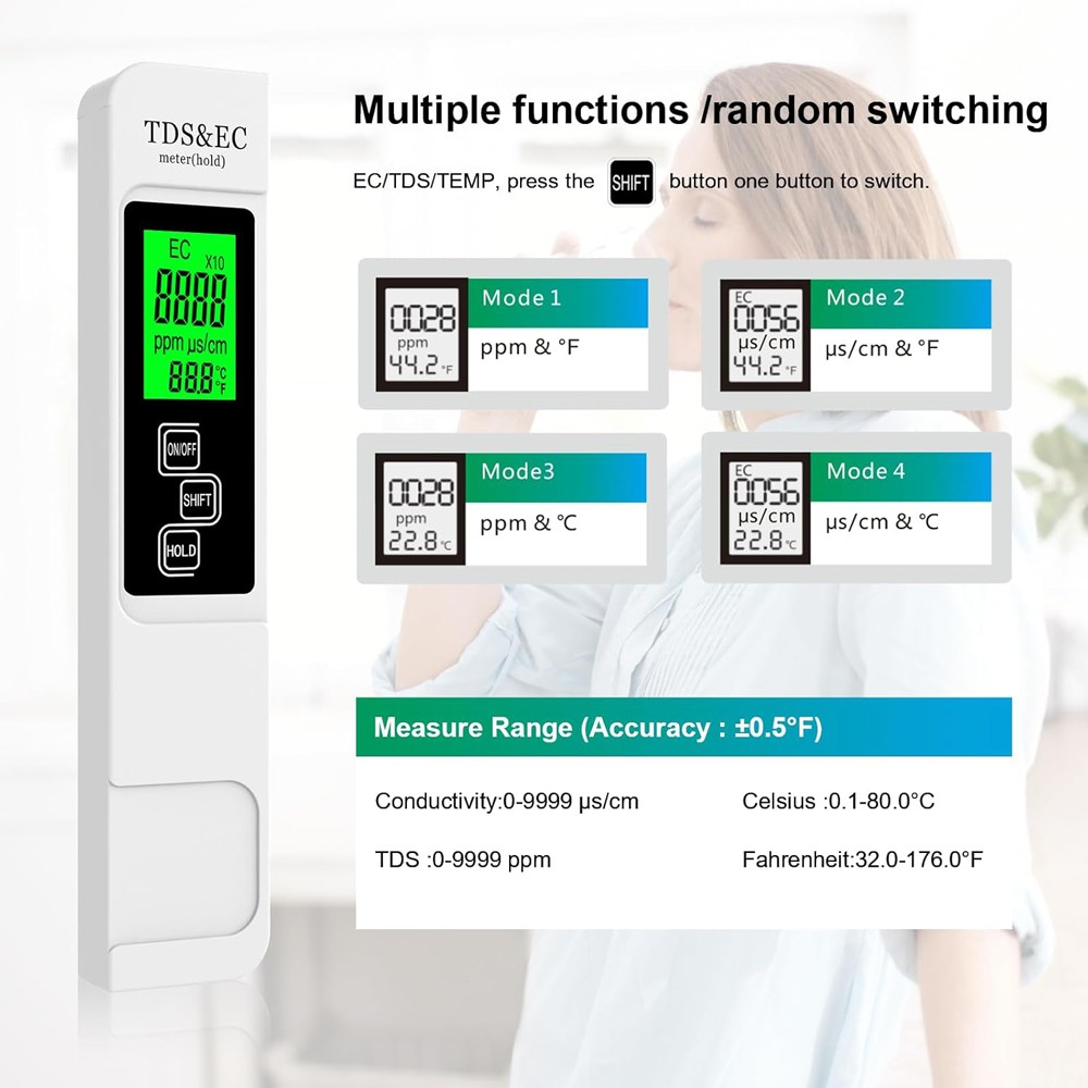 2PC TDS Meter 0-9990ppm Digital Tester Water Quality Testing Kits Drinking Water