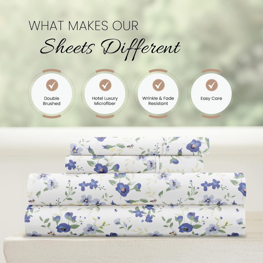 4 Piece Queen Sheet Set Breathable, DoubleBrushed Patterned Cooling Sheets –...
