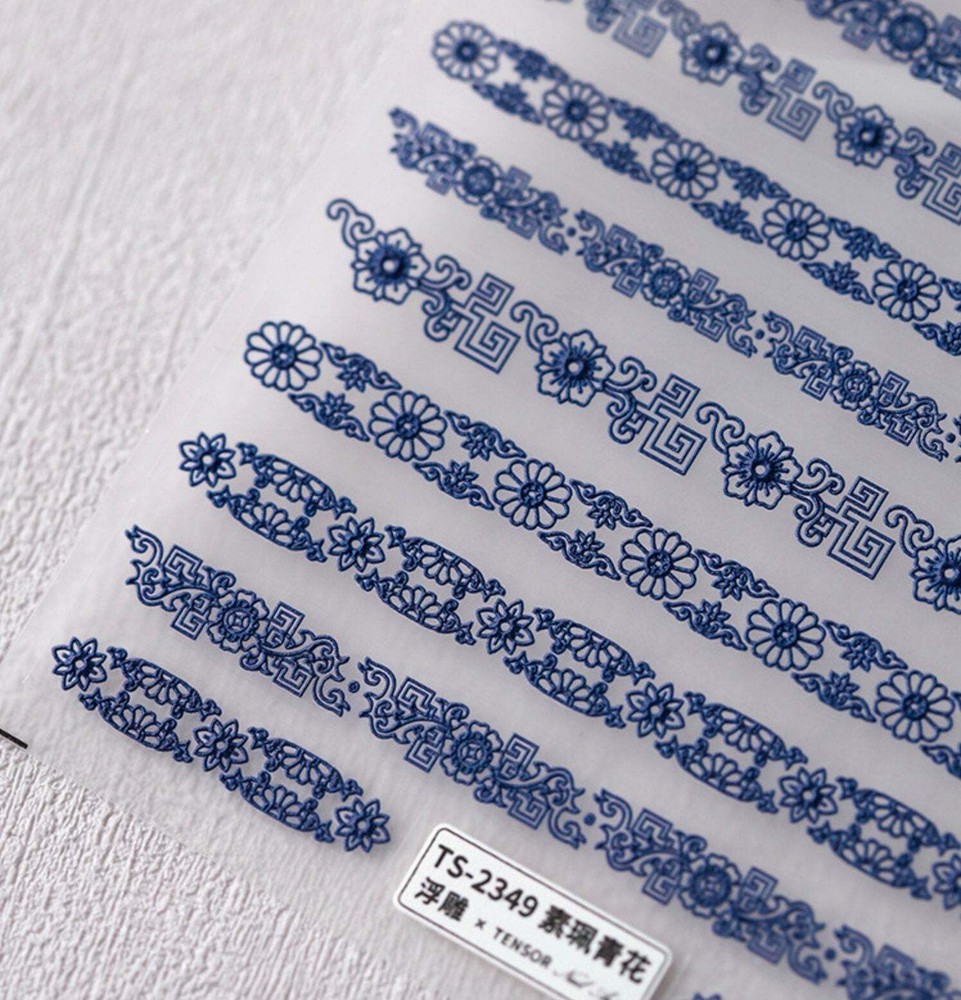 Blue Flower Pattern Nail Art Stickers