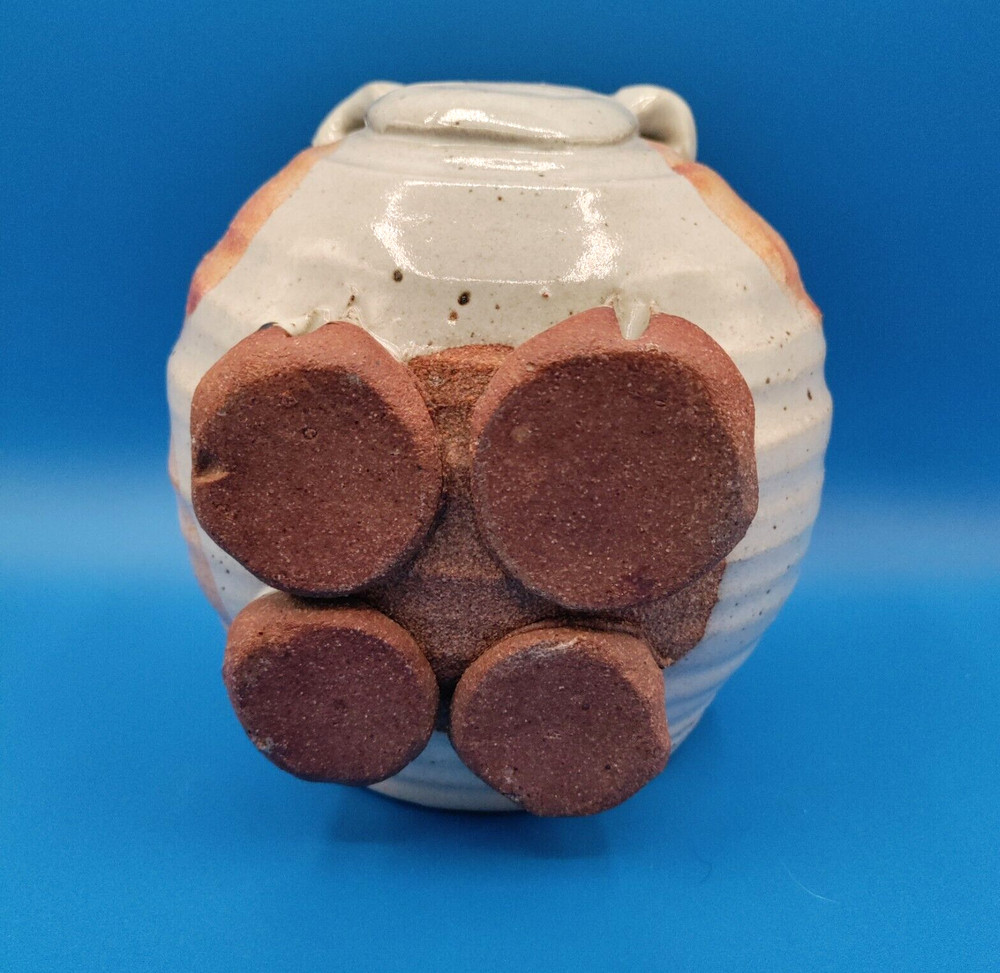 Vintage Stoneware Pottery Pig Planter Handmade Glazed Exterior Medium Size