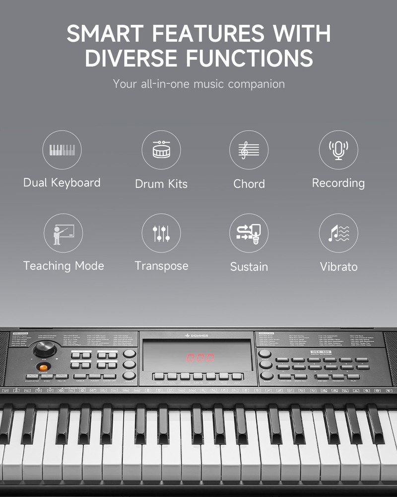 Donner DEK-300 Electronic Keyboard illuminated Lighted Key