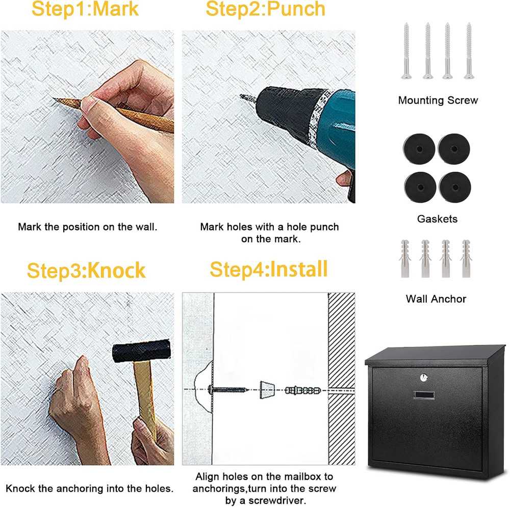 Mail Boxes with Key Lock,Locking Mailbox Wall Mounted,Security Mailbox with Lock