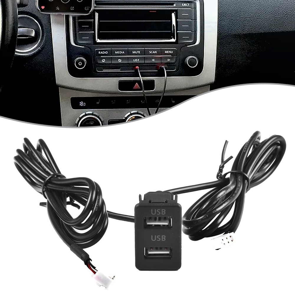 Car Dash Mount Dual USB Port Panel Interface Extension 145cm Cable Adapter New