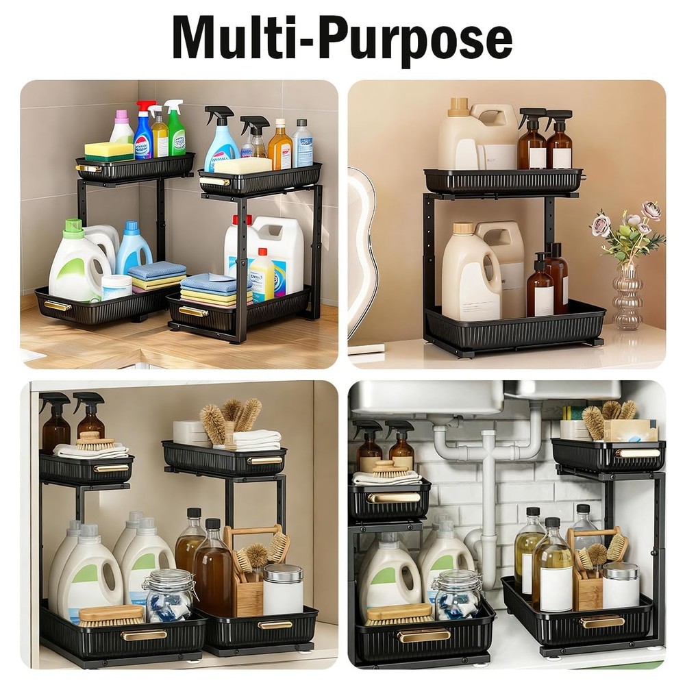 ARSTPEOE Under Sink Organizer - 2 Packs Multi-Purpose Pull-Out Storage Organi...