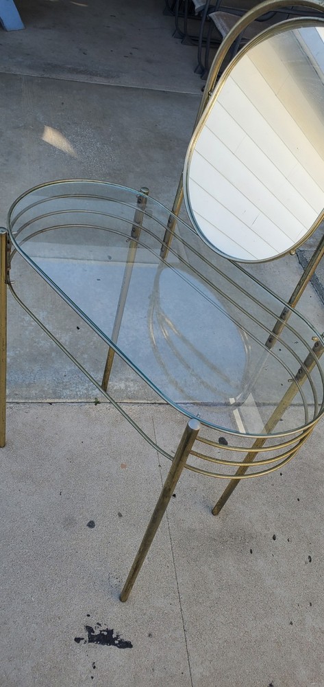 Vintage Mid Centry Brass Vanity Table With Glass Top