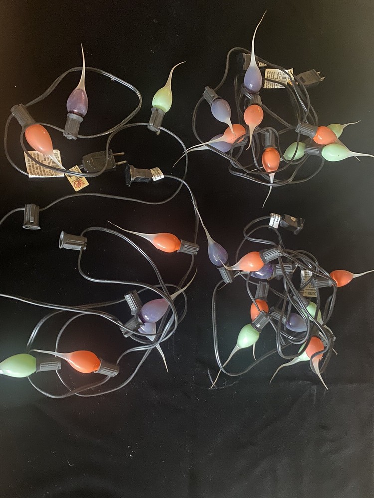 3 VINTAGE HALLOWEEN SILCONE TIPPED STRING LIGHTS 10 LIGHTS PER STRING MISSING 2