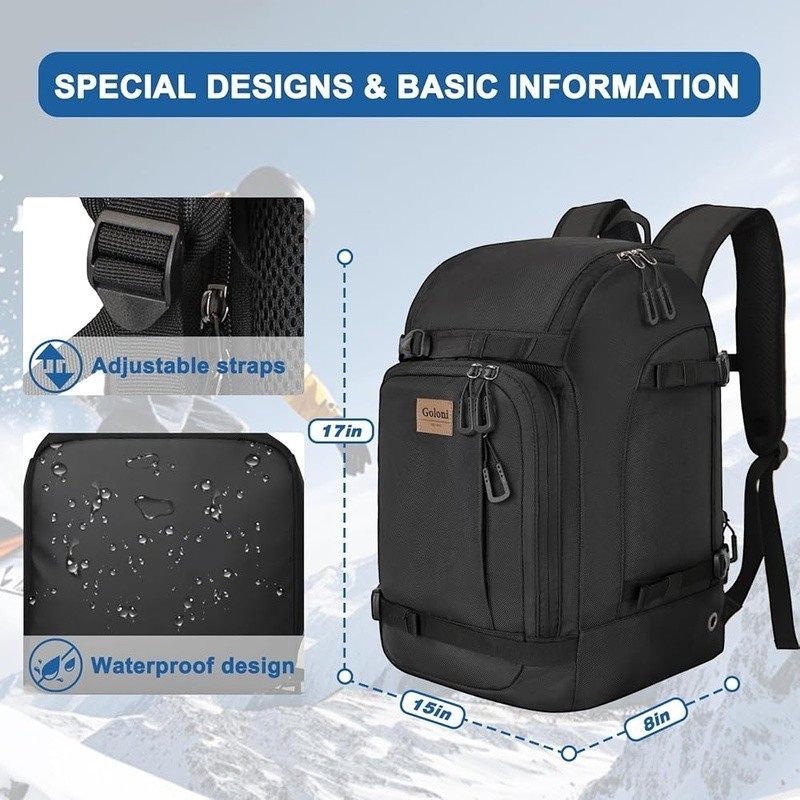Spacious Ski Backpack W/ Boot Compartment Waterproof Design Adjustable Straps US