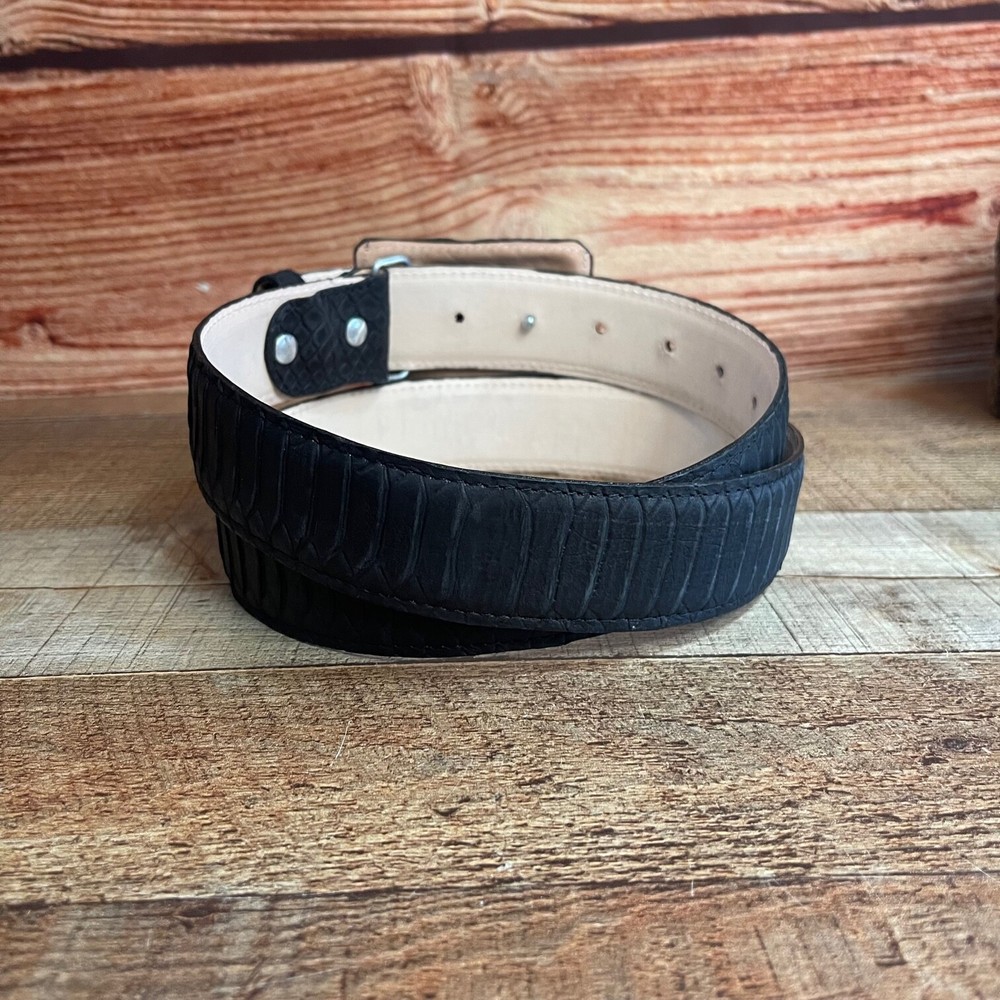 Men's Western Cowboy Snake Python Print Black Belt Cinto Impresa PITON Vaquero