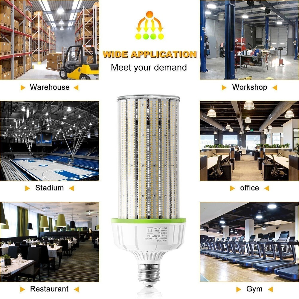 12Pack 250W LED Corn Light Bulb 5000K E39 Base, Warehouse Workshop High Bay Lamp